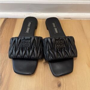 Miu Miu Black Quilted Slide Sandals